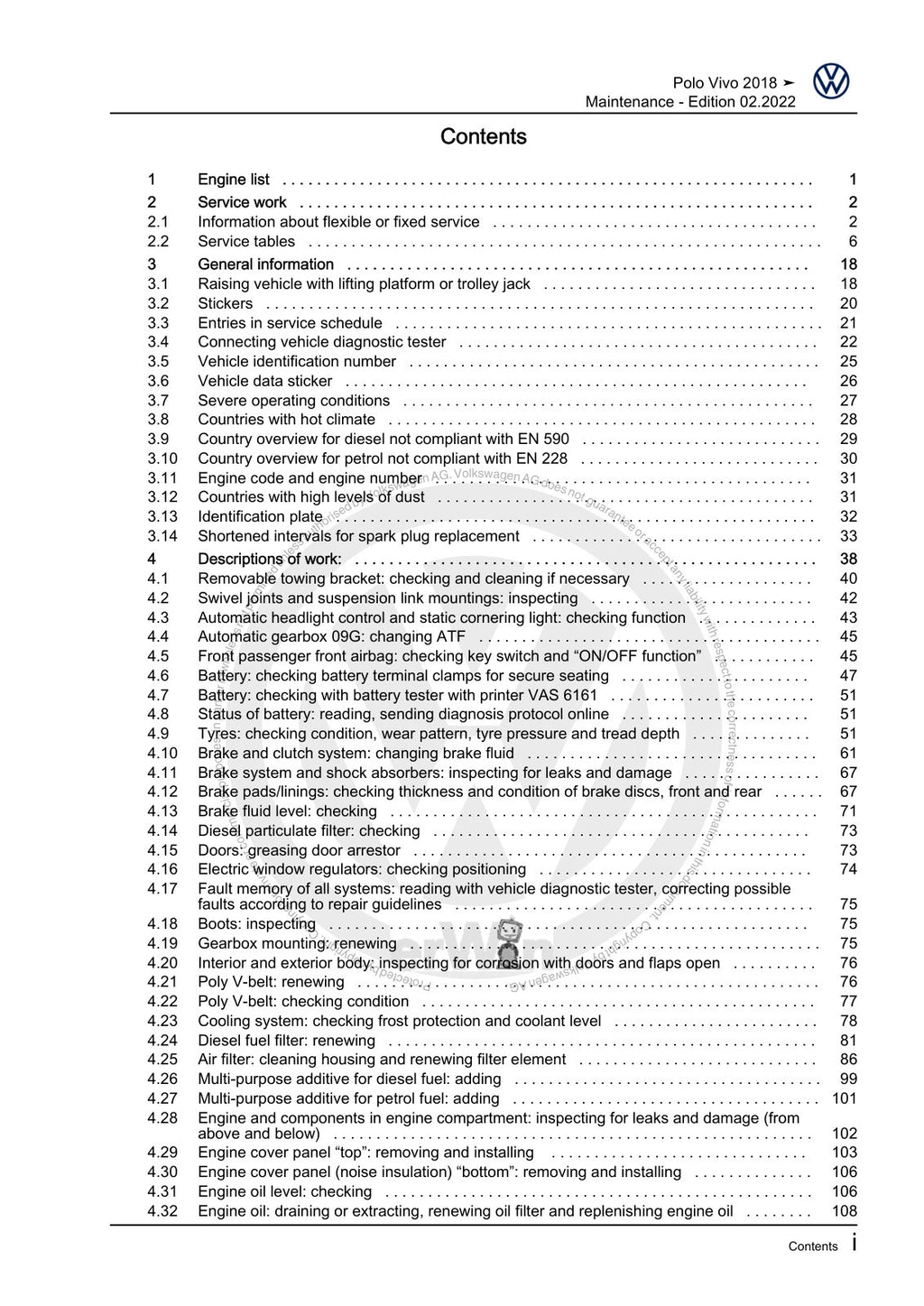 Workshop manual sample — contents/overview (page 3)