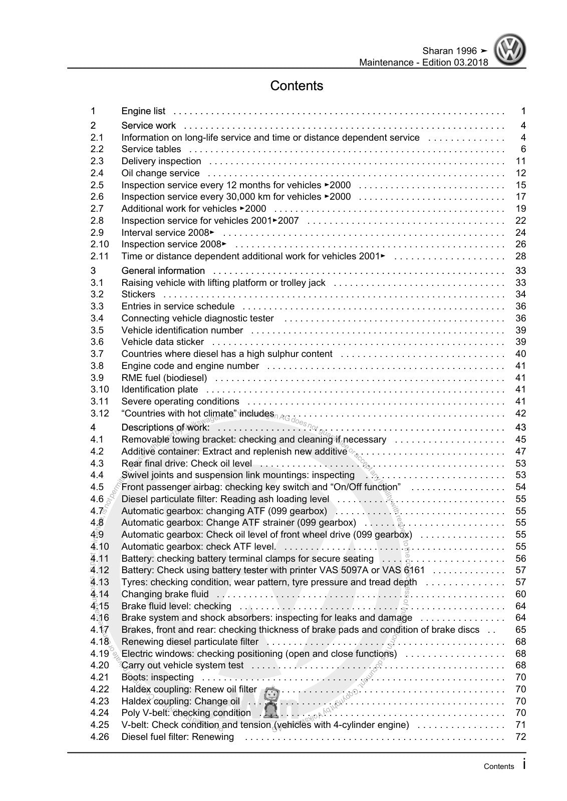 Workshop manual sample — contents/overview (page 3)