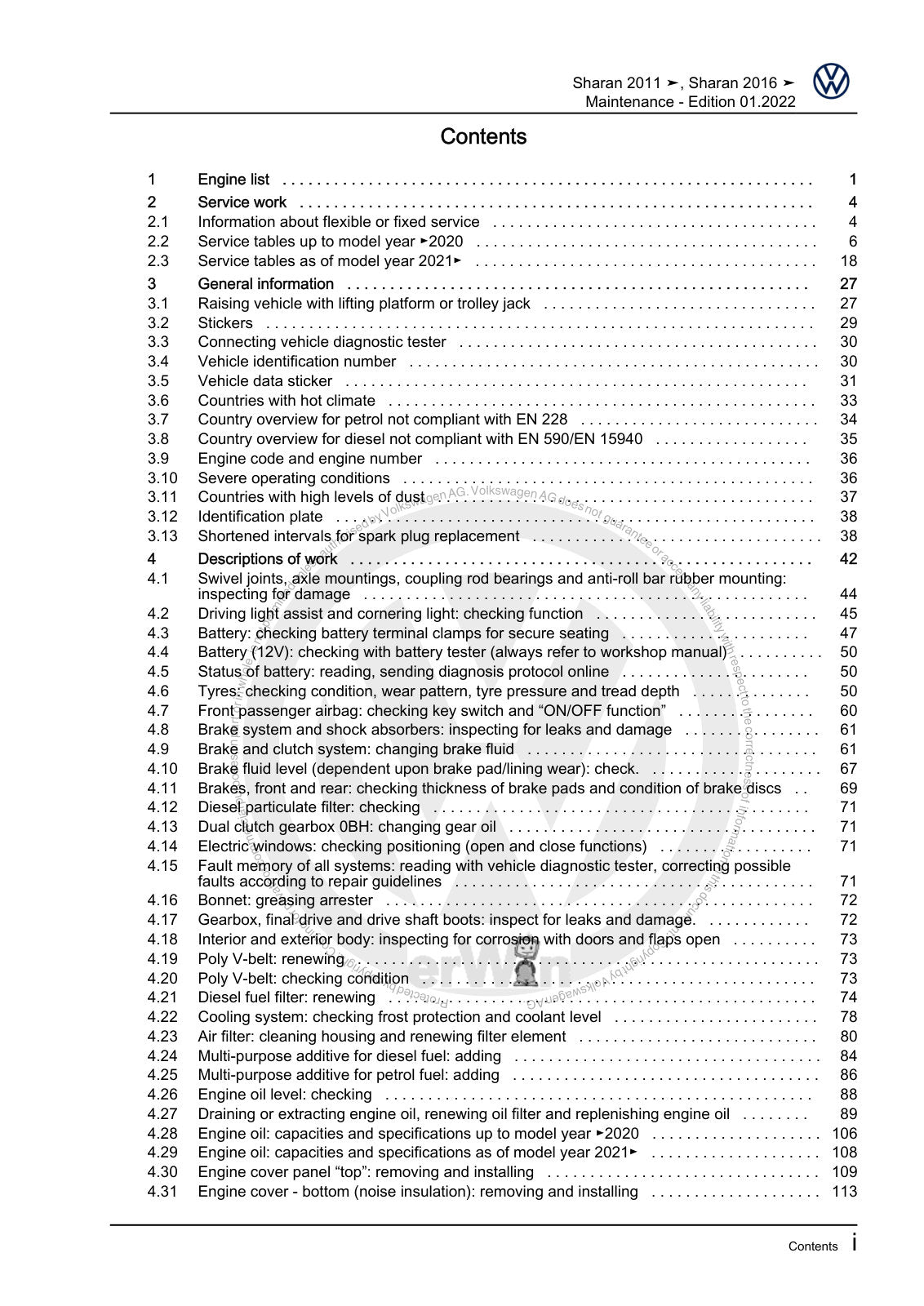 Workshop manual sample — contents/overview (page 3)