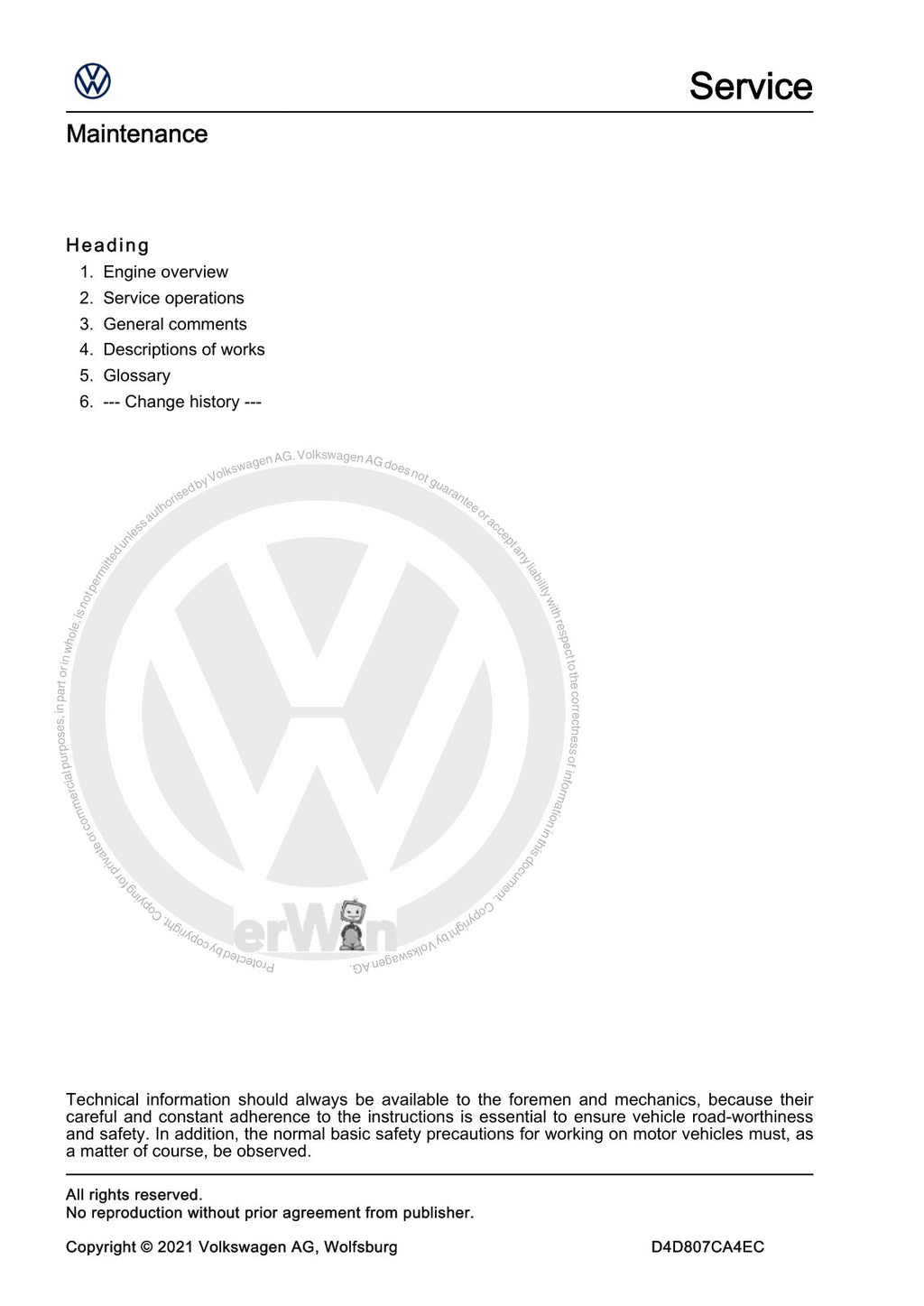 Workshop manual sample — contents/overview (page 2)