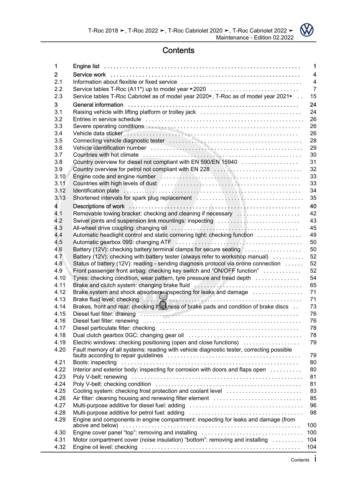 Workshop manual sample — contents/overview (page 3)
