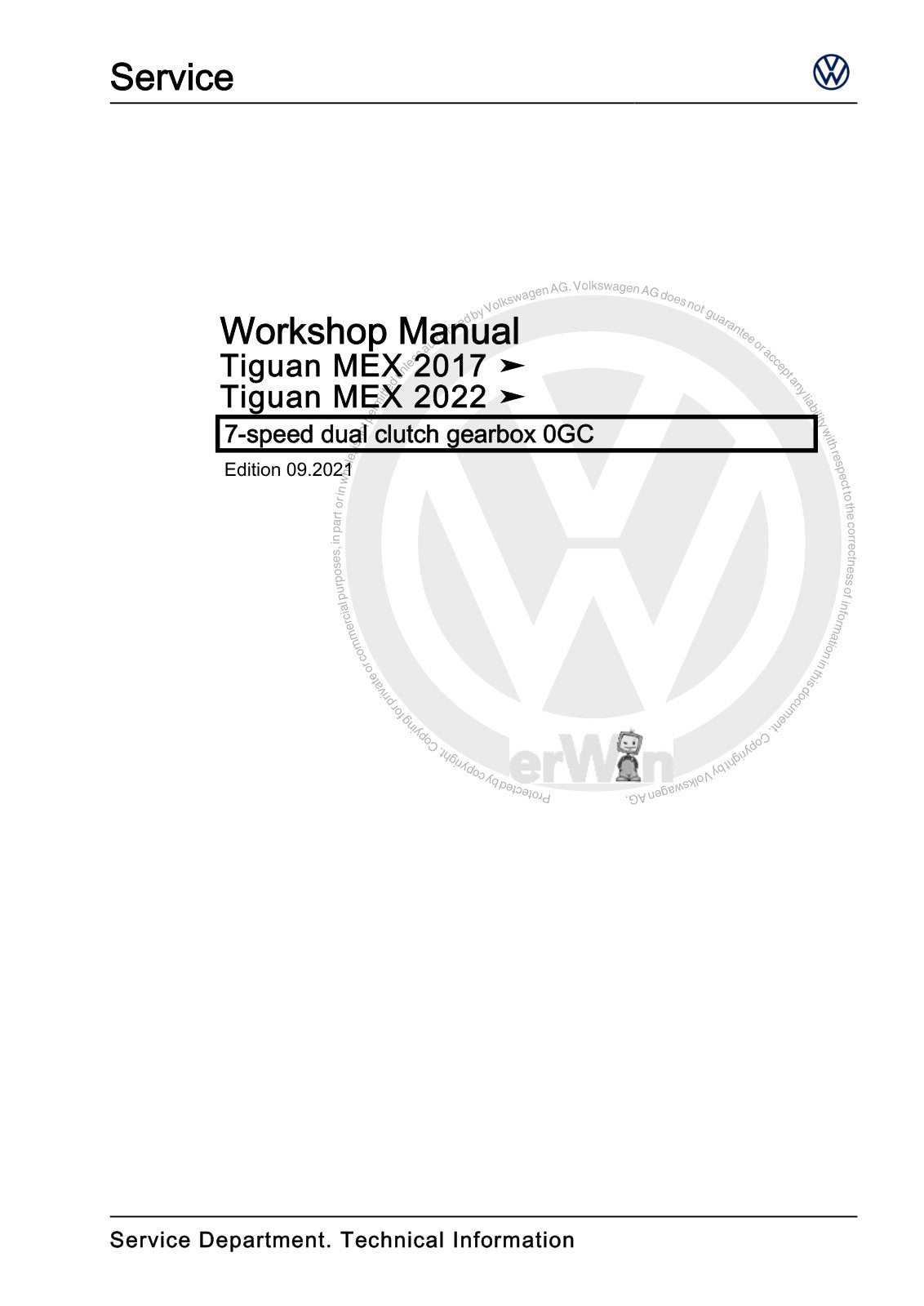 Workshop manual sample — cover (page 1)