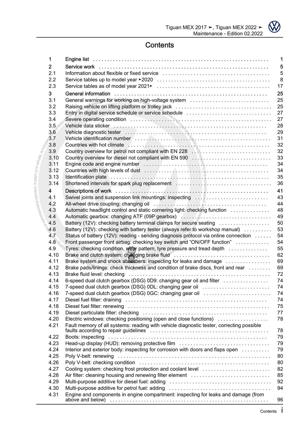 Workshop manual sample — contents/overview (page 3)