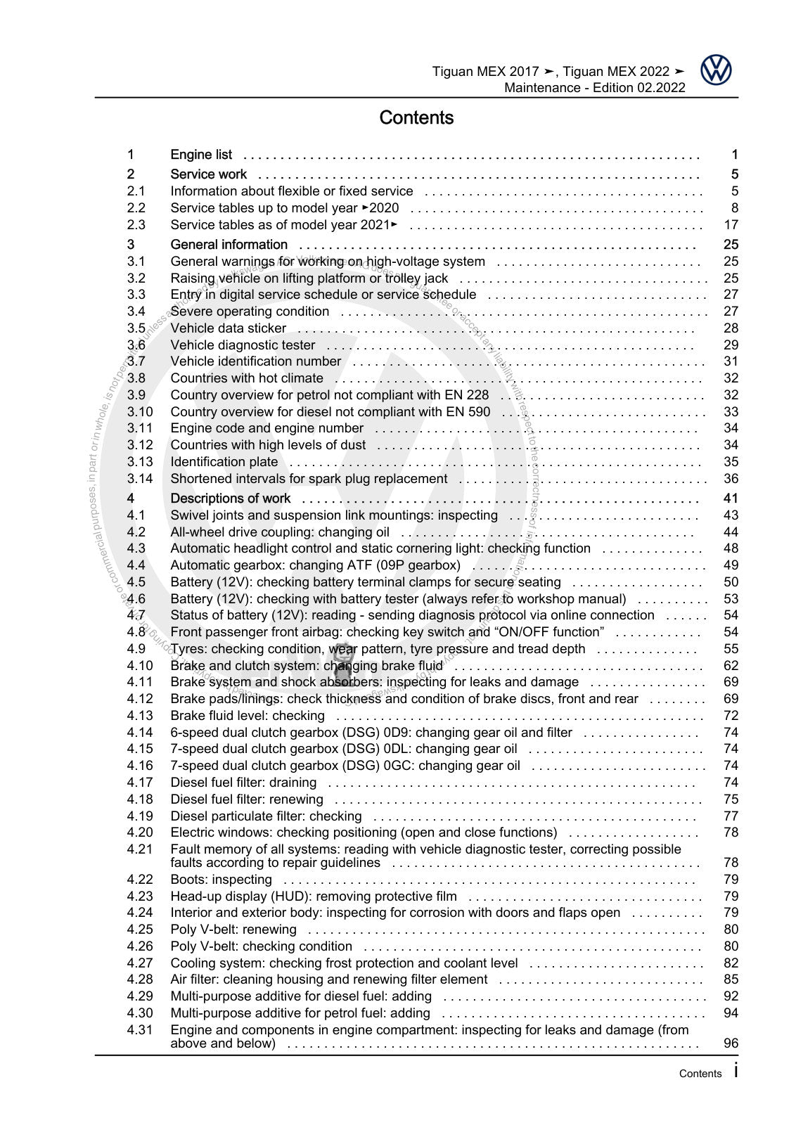 Workshop manual sample — contents/overview (page 3)