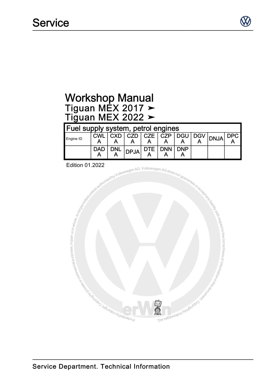 Workshop manual sample — cover (page 1)