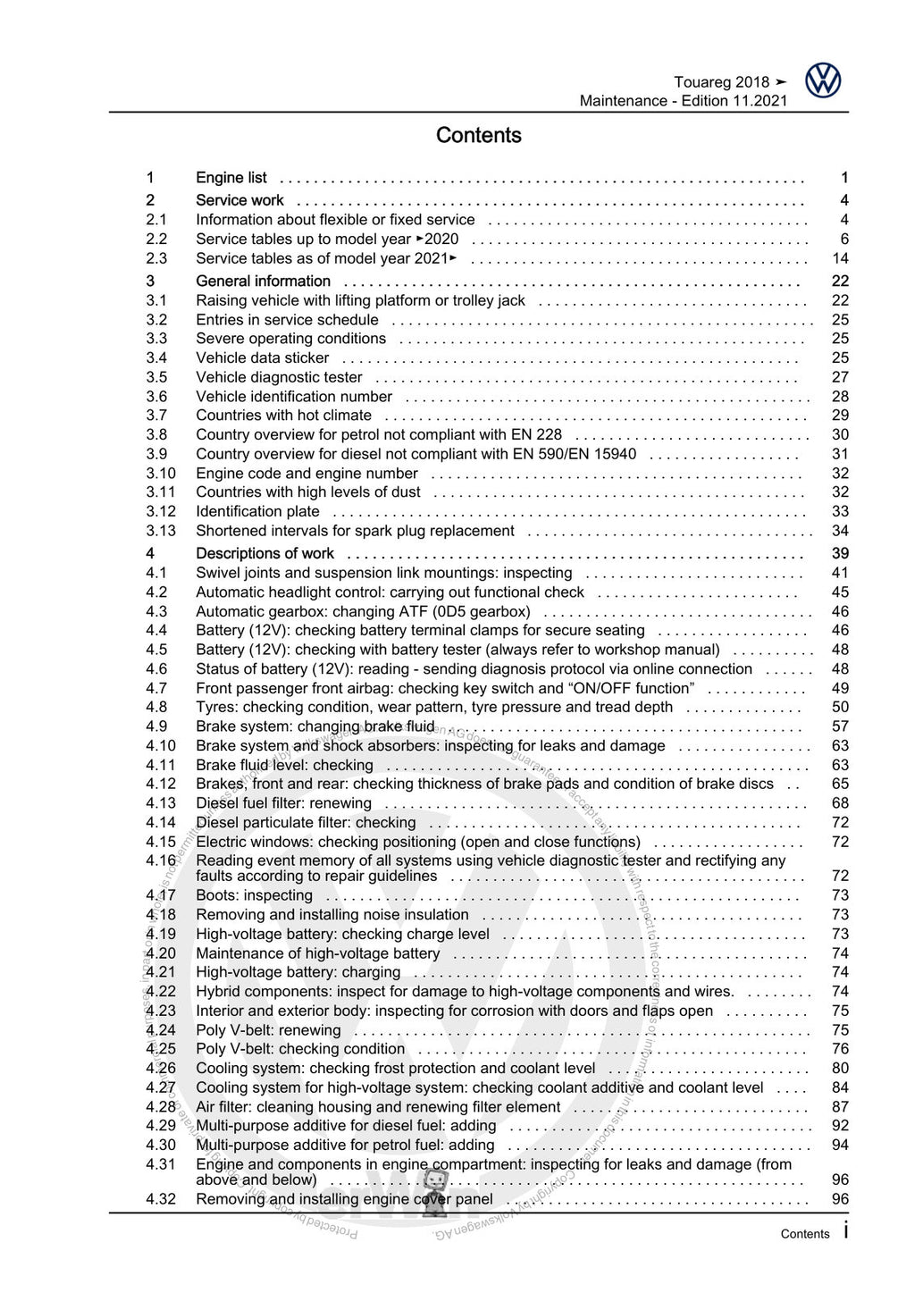 Workshop manual sample — contents/overview (page 3)