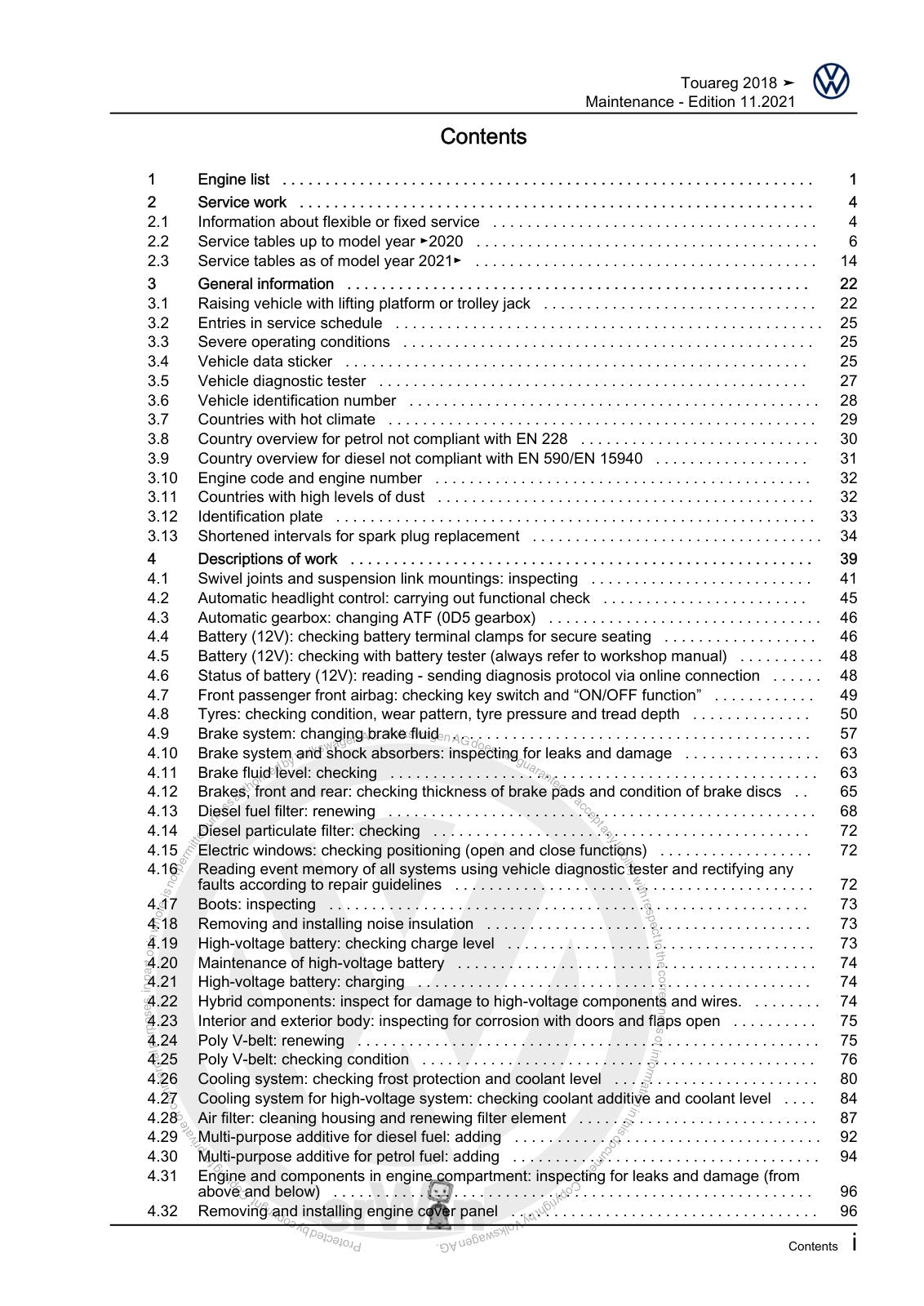 Workshop manual sample — contents/overview (page 3)