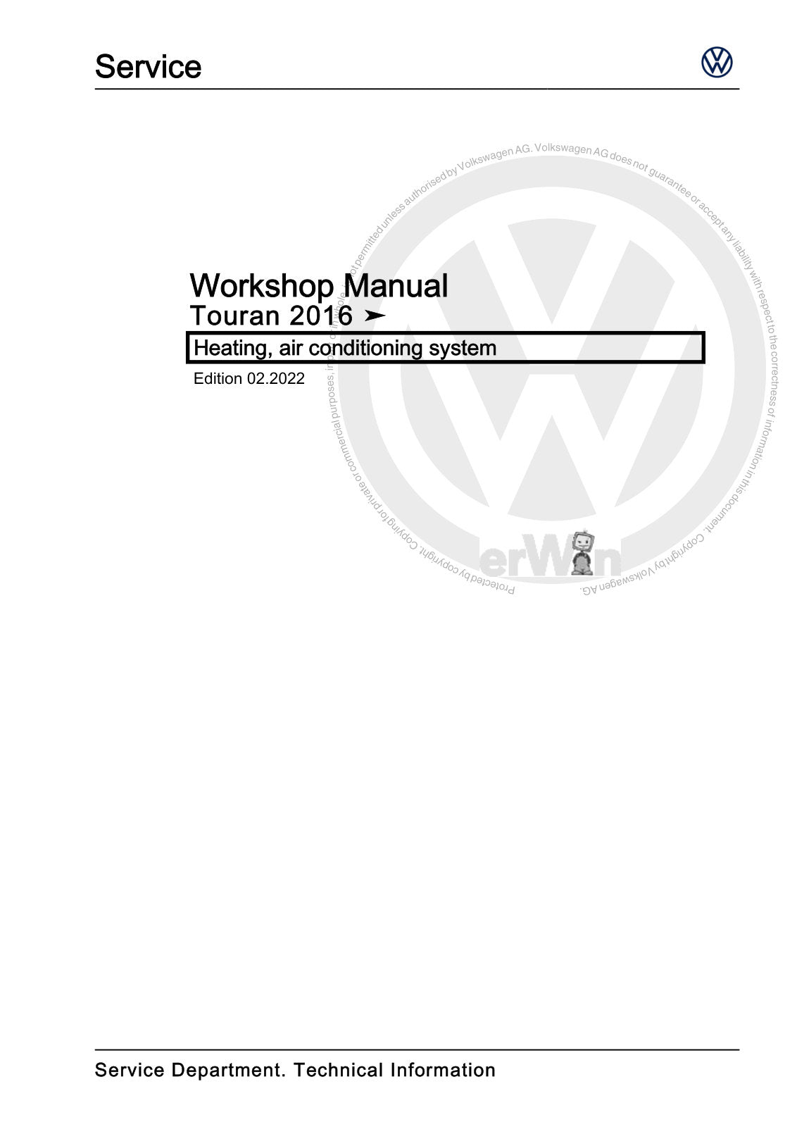 Workshop manual sample — cover (page 1)