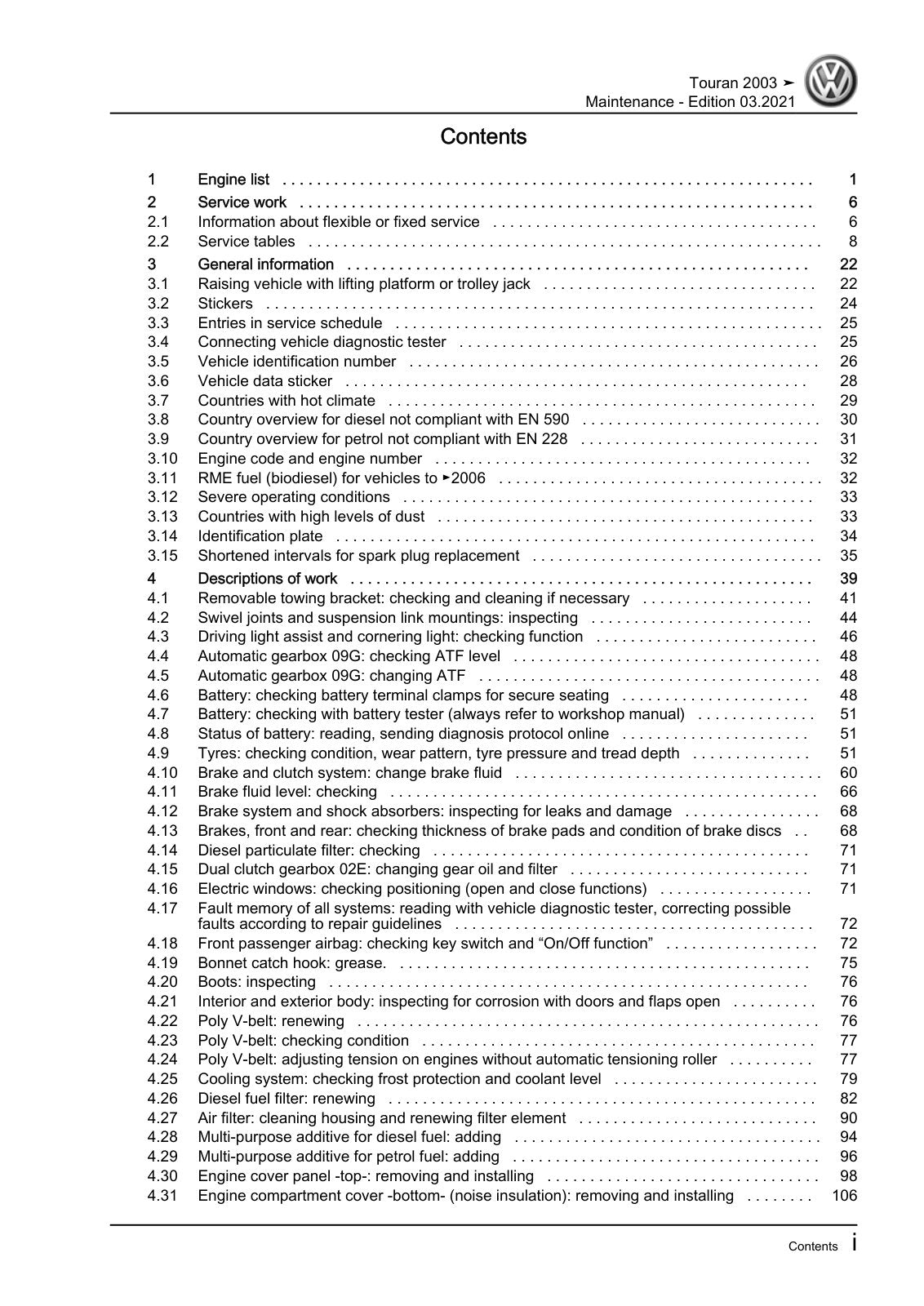 Workshop manual sample — contents/overview (page 3)