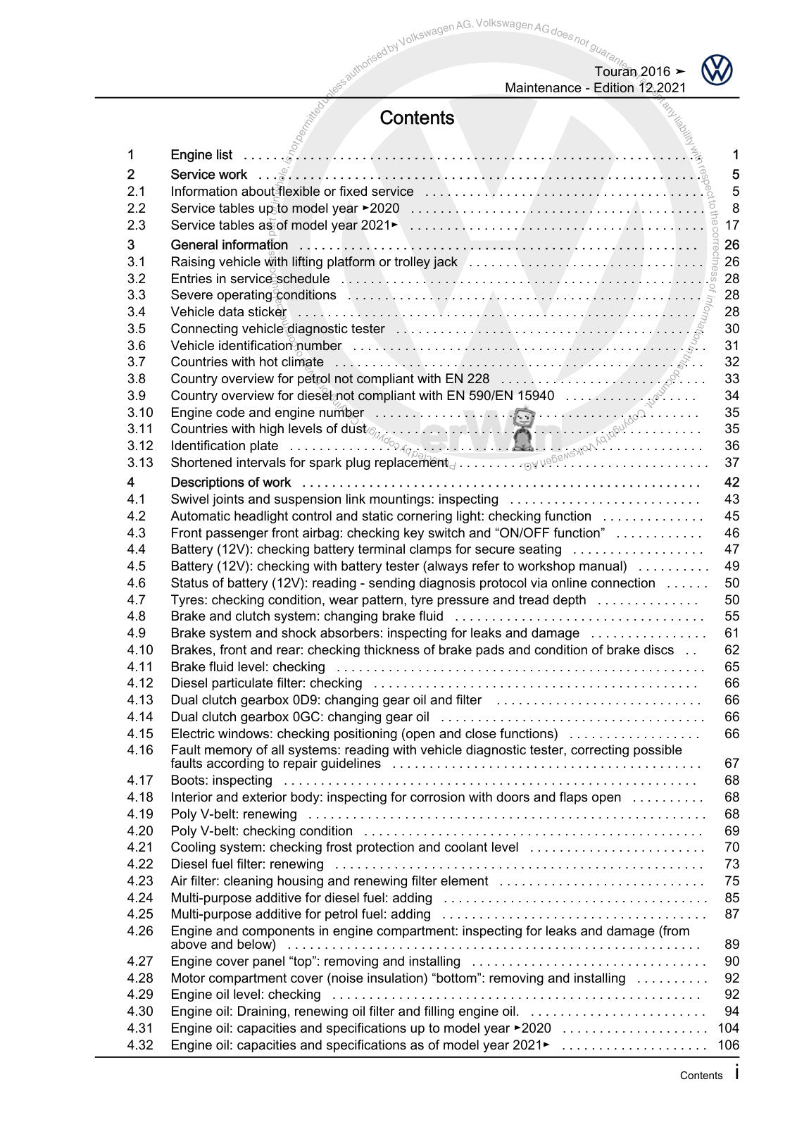 Workshop manual sample — contents/overview (page 3)