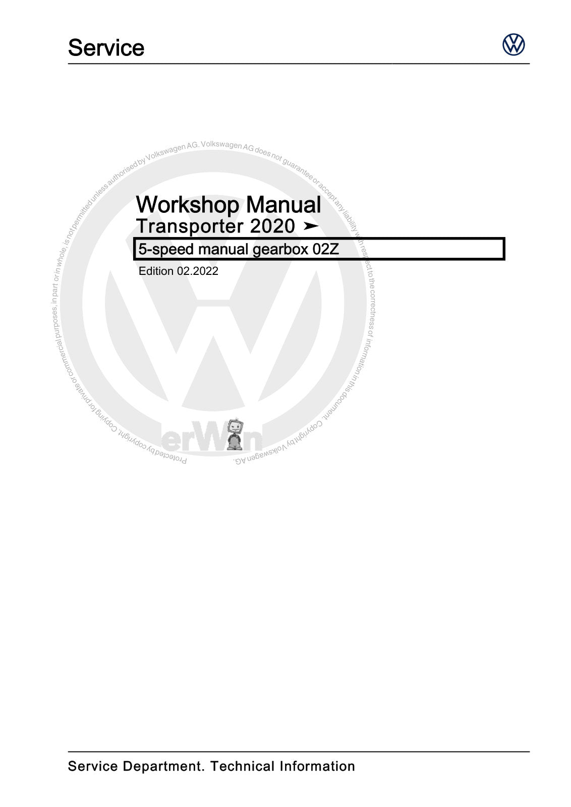 Workshop manual sample — cover (page 1)