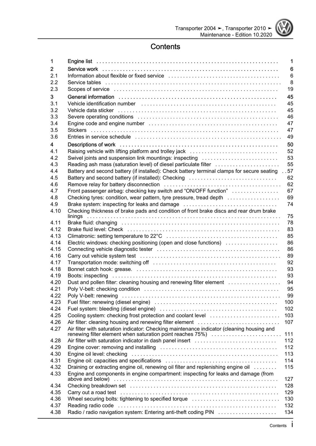 Workshop manual sample — contents/overview (page 3)
