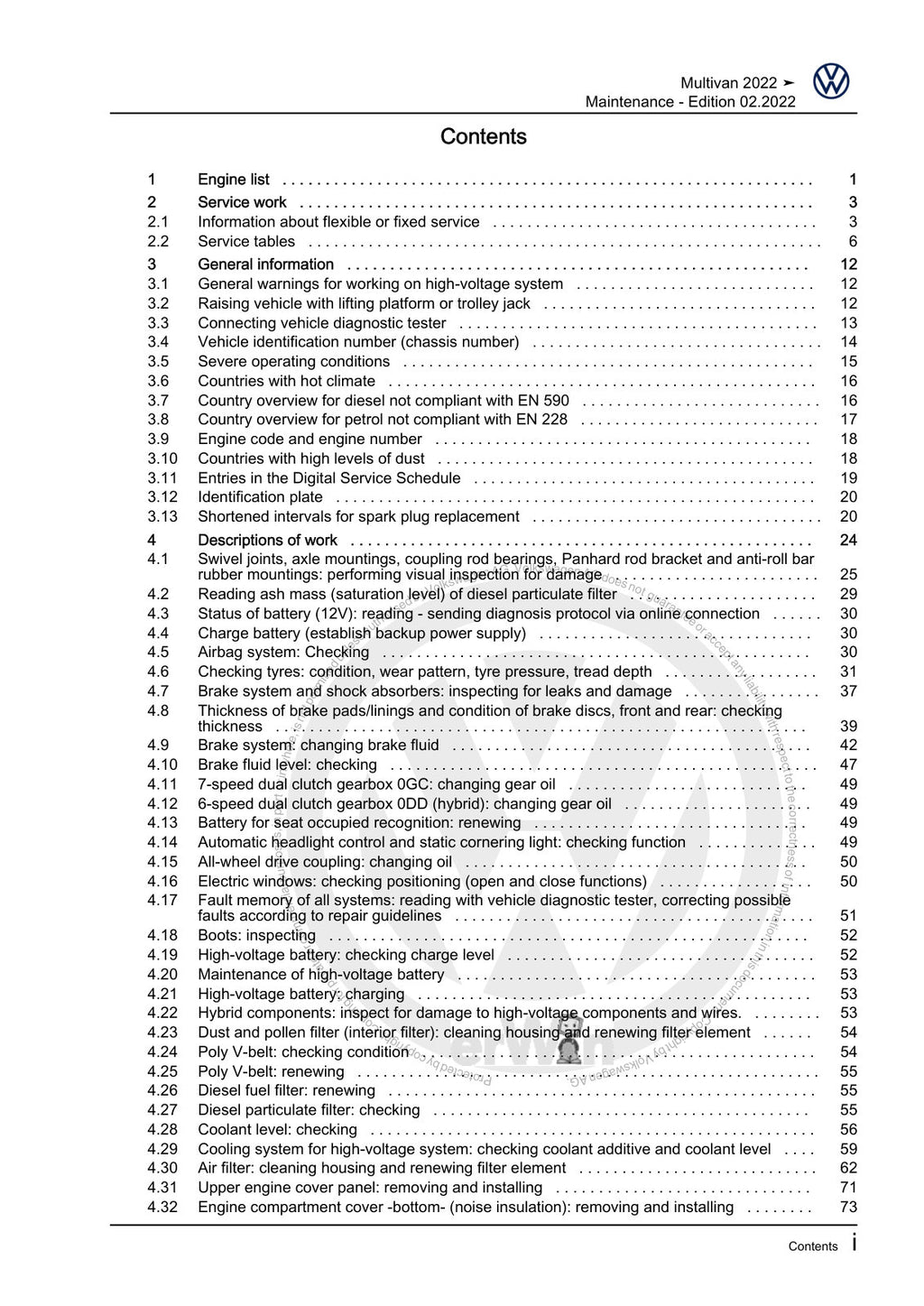 Workshop manual sample — contents/overview (page 3)