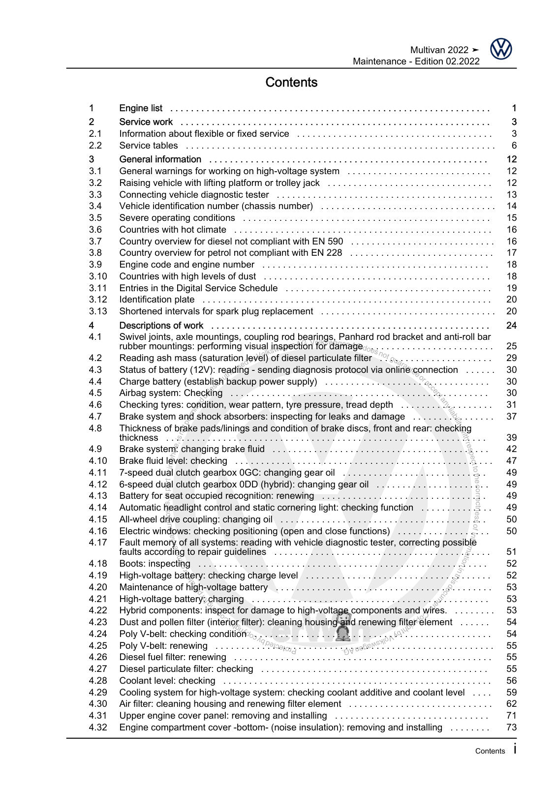 Workshop manual sample — contents/overview (page 3)