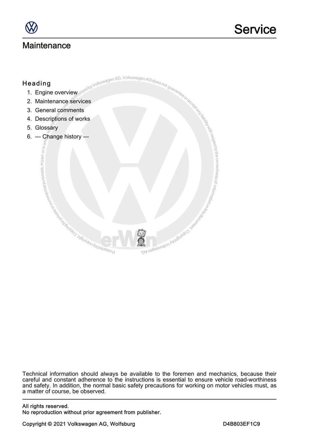 Workshop manual sample — contents/overview (page 2)